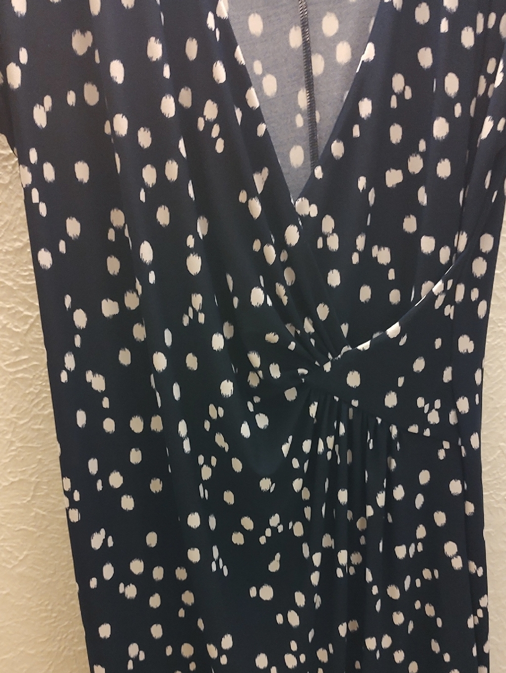 Roz& Ali Navy Polka Dot Wrap Dress - White Dot Print - Picture 3 of 5